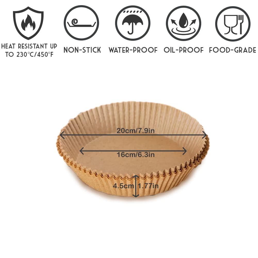 Frizzaz - Air Fryer Disposable Paper Liner 8in Round - Unbleached Parchment - No Mess Less Stress - Grease and Water Proof Non Stick Basket Liners (100pcs) 4