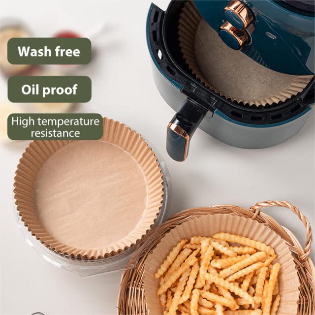 Air Fryer Disposable Paper Liner, Non Stick Round Parchment Sheets For Air Fryer Baking Pan, Baking Roasting Microwave (50/100 PCS), Brown, 7.9 X 6.3 X 1.8 2