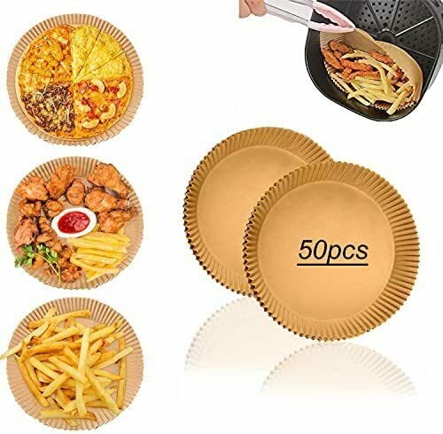 Air Fryer Disposable Paper Liner, 50 Pcs Non-stick Fryer Paper Pads, Oil Resistant Waterproof Microwave Baking Paper Air Fryer Liners 6.3-inch 1
