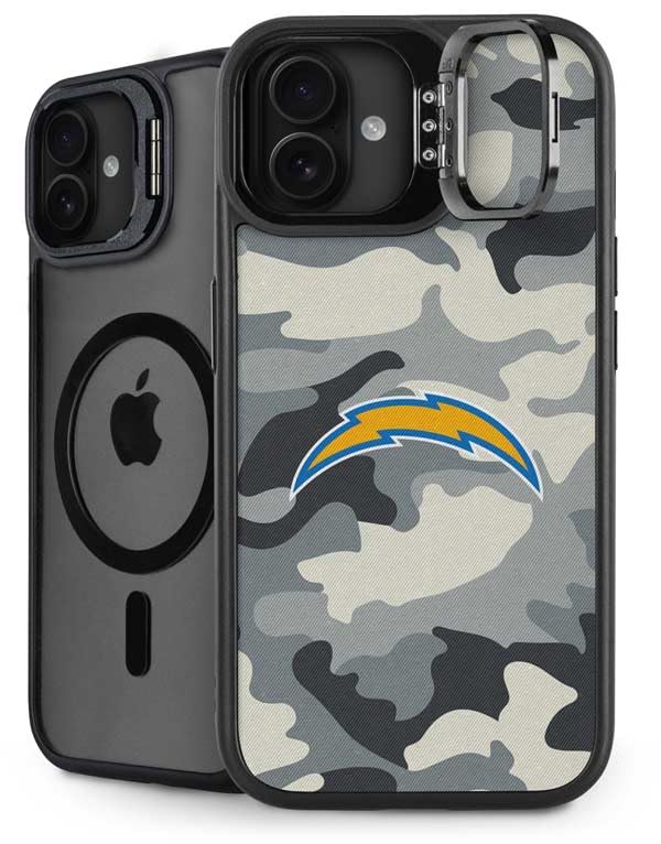 Skinit Kickstand Phone Case Compatible with iPhone 16 Plus - Officially Licensed NFL Los Angeles Chargers Camo Design 1