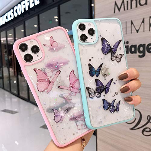 hzcwxqh Compatible with iPhone 12 Case, Compatible with iPhone 12 Pro Case, Cute Bling Glitter Clear Iridescent Butterfly for Women Slim Thin Soft Silicone [ Stars Shockproof Drop Protection] 5