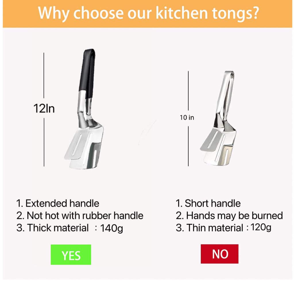 Jrsoul He Kitchen Cooking Tongs,Big Size Spatula Tong 12 Inch Multifunctional Stainless Steel Barbecue Clamp Food Flip Shovel Clip for Steak Fish Bread Hamburger BBQ Frying Pancake Pies Pizza 3