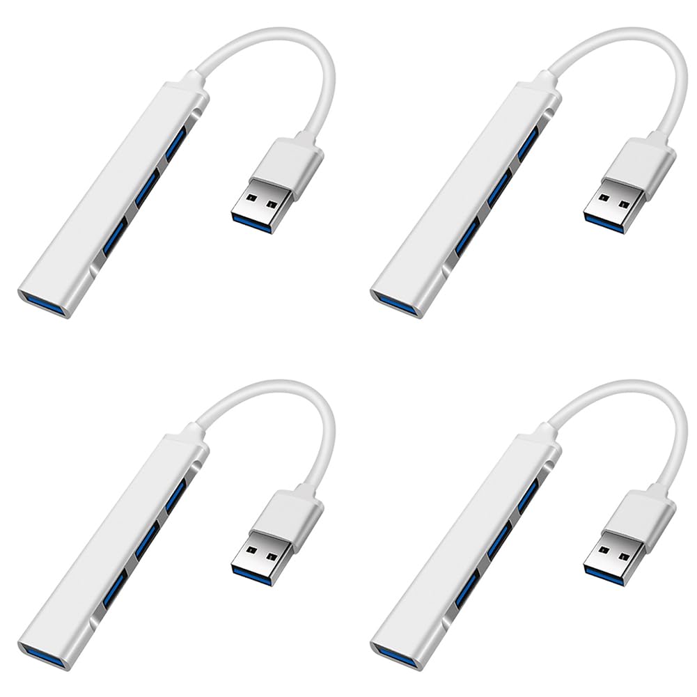 BudgetBundles US 2-4 Pcs USB 3.0 4 Port Hub Splitter Slim Sleek Aluminum PC Mac Laptop Desktop (4 Pack) 1