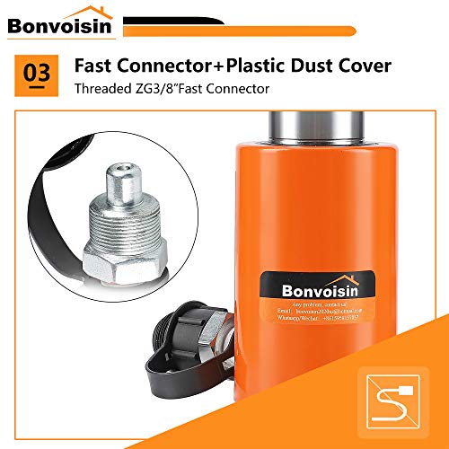 Bonvoisin 20T Hydraulic Cylinder Jack Porta Power Ram 2" Stroke Mini Single Acting Lifting Cylinders with Hydraulic Hand Pump for Machinery Shipbuilding 6