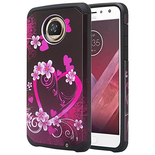 Motorola Moto Z2 Force Case,[Shock Absorption/Impact Resistant] Diamond Rhinestone Hybrid Dual Layer Armor Defender Protective Case Cover for Moto Z2 Force - Hot Pink Heart 2