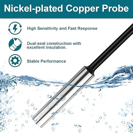 Waterproof NTC Thermistor Temperature Sensor Probe 10K 1%, 4×20mm, -20 to 105°C, 400mm Wire for Microwave, Freezer, Toaster Suitable for Water Dispenser/DIY/HVAC, Ideal for The Masses 4