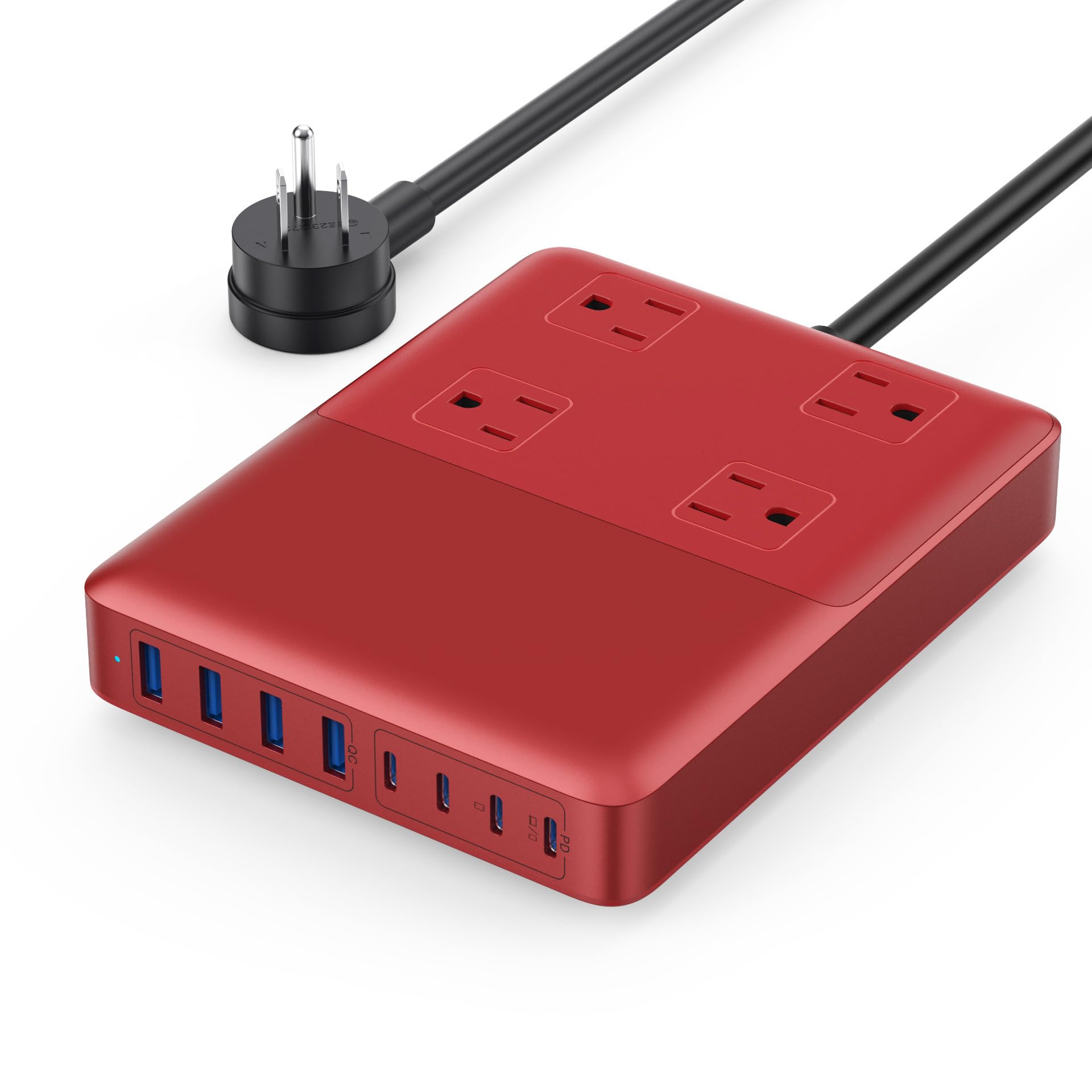 12-in-1 Charging Station USB C Power Strip with 5ft Cord,105W GaN IV USB C Charger Block,4 AC Outlets,4 USB-A,4 USB-C for MacBook,iPhone 16/15/14,Fast Charging Desktop Charger for Office,Home (Red) 1