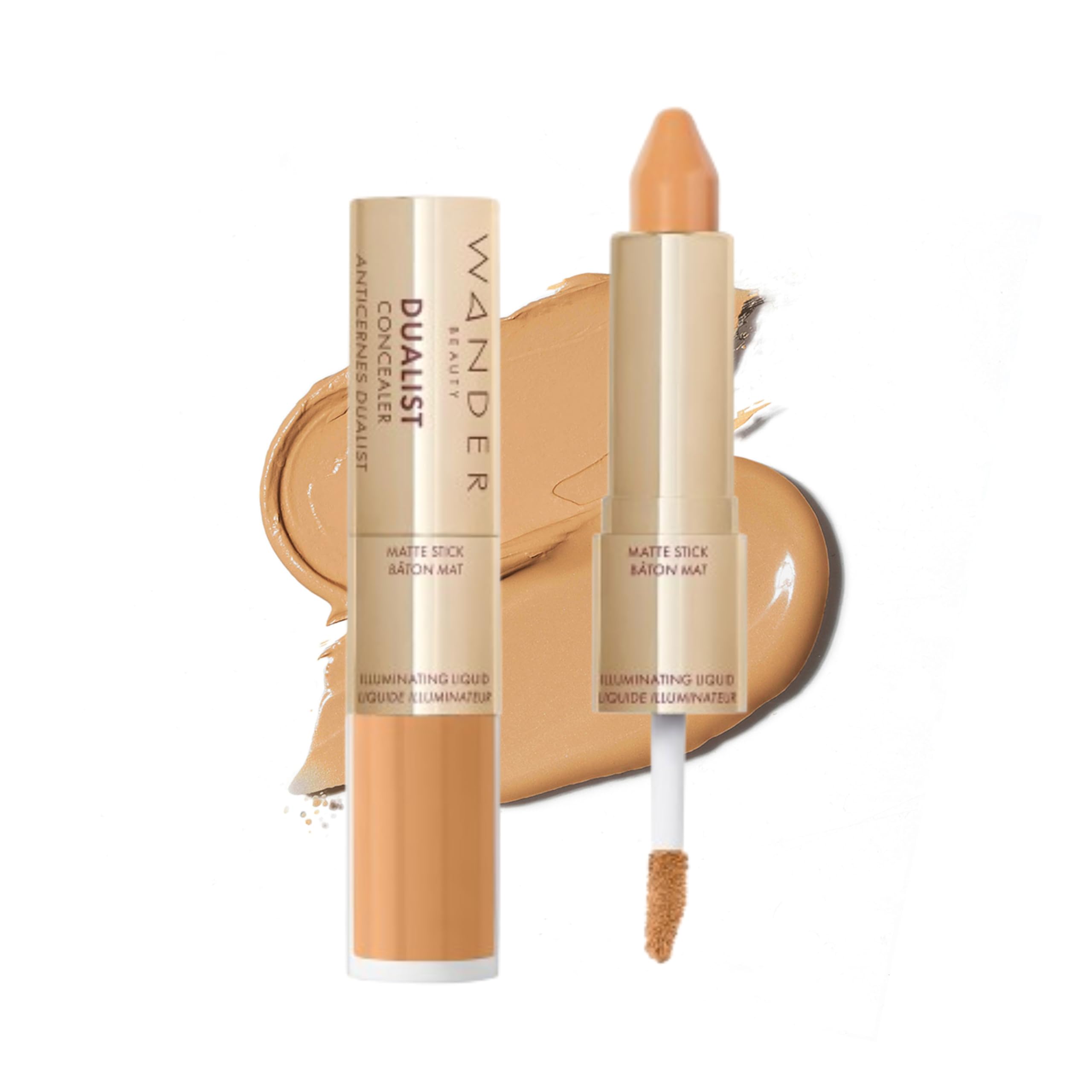 Wander Beauty Dualist Matte and Illuminating Concealer Makeup - Golden Tan - Dual-Ended Matte Concealer Stick + Liquid Concealer - Full Coverage Concealer Brightens & Hydrates Under Eyes - 0.28 fl oz 1