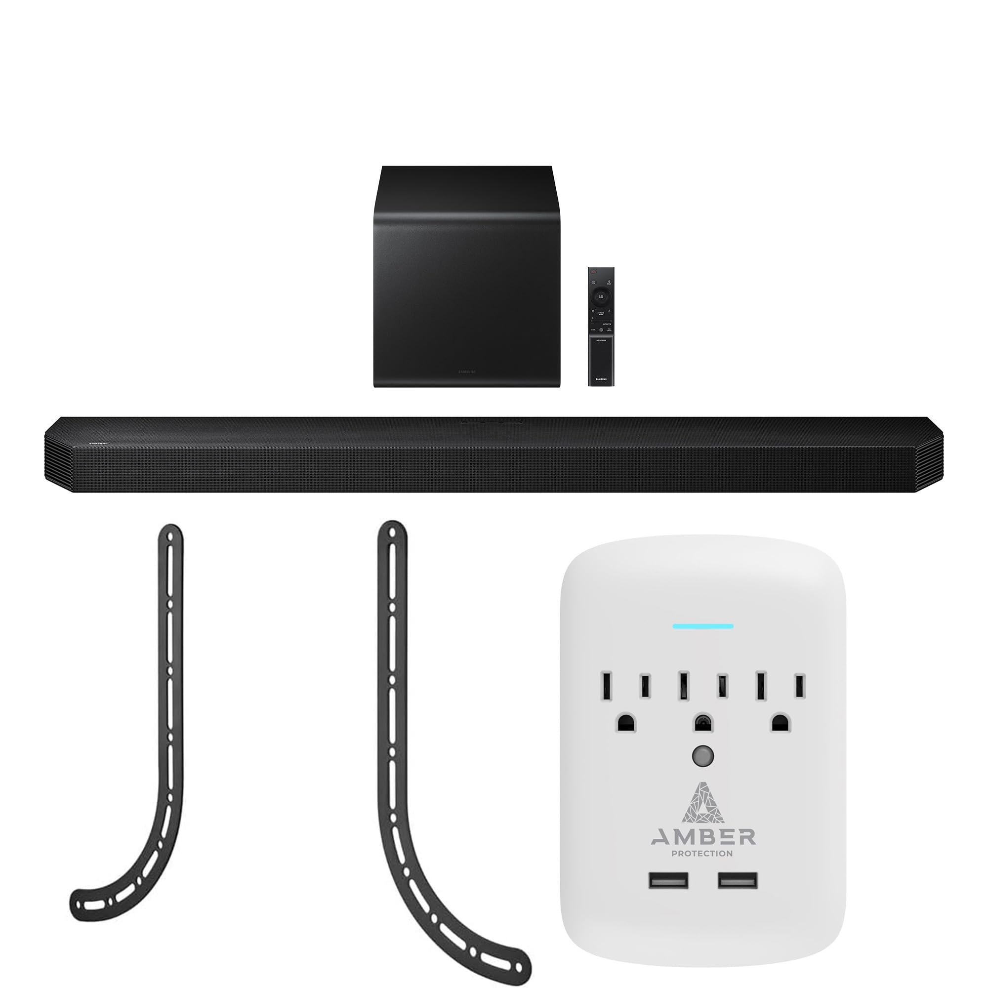Samsung HW-Q800F Q Series Soundbar 5.1.2 Ch Subwoofer with a Walts TV SOUNDBAR-Mount for Compatible Soundbars Under 15lb and Amber Protection 3-Outlet-Surge Surge Protector (2025) 1