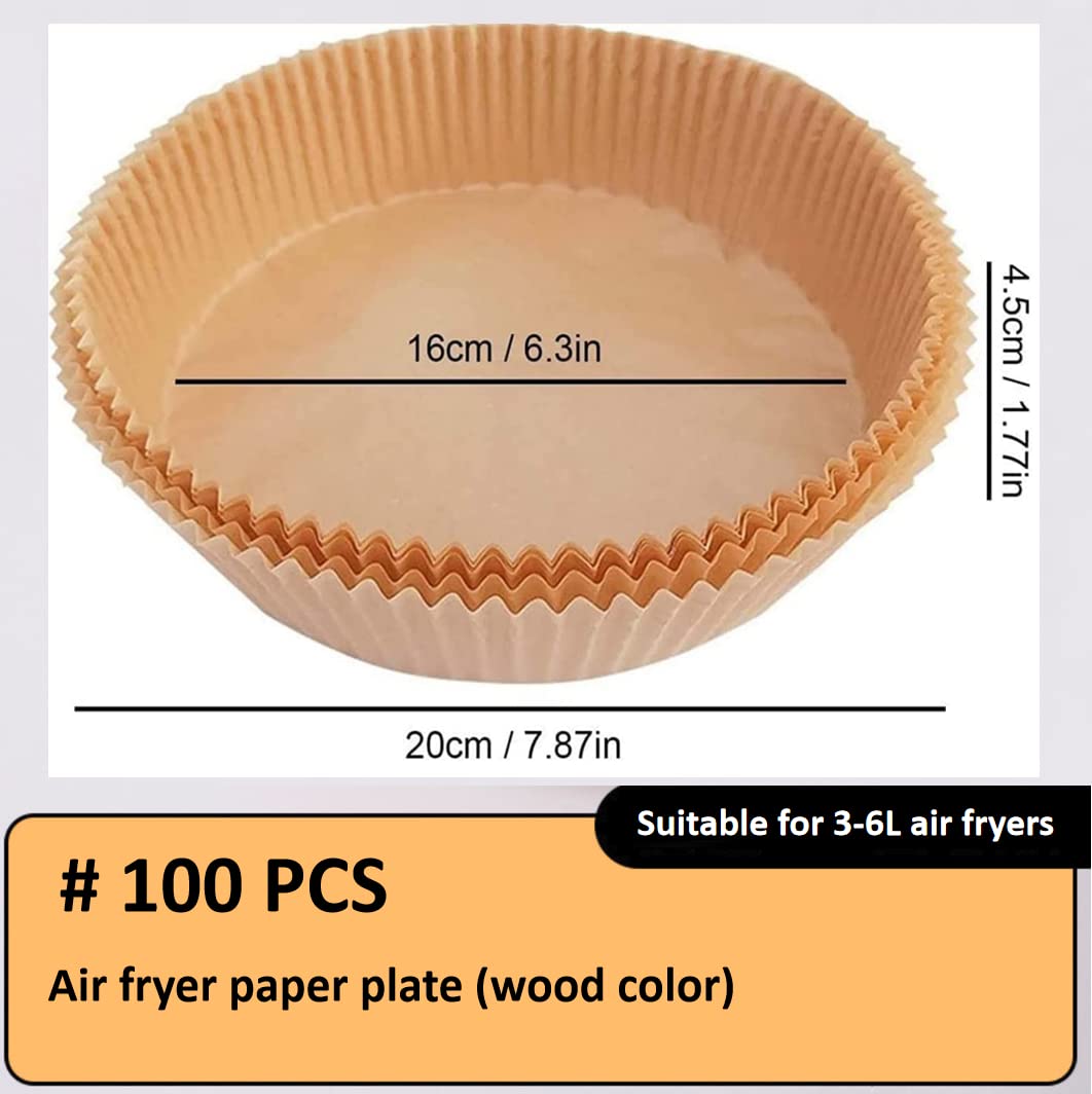 Goldfe Air Fryer Disposable Paper Liner,Disposable Fryer Paper Pads, Non-Stick Air Fryer Lined Oil Resistant, Waterproof(100 Pcs Natural) 2