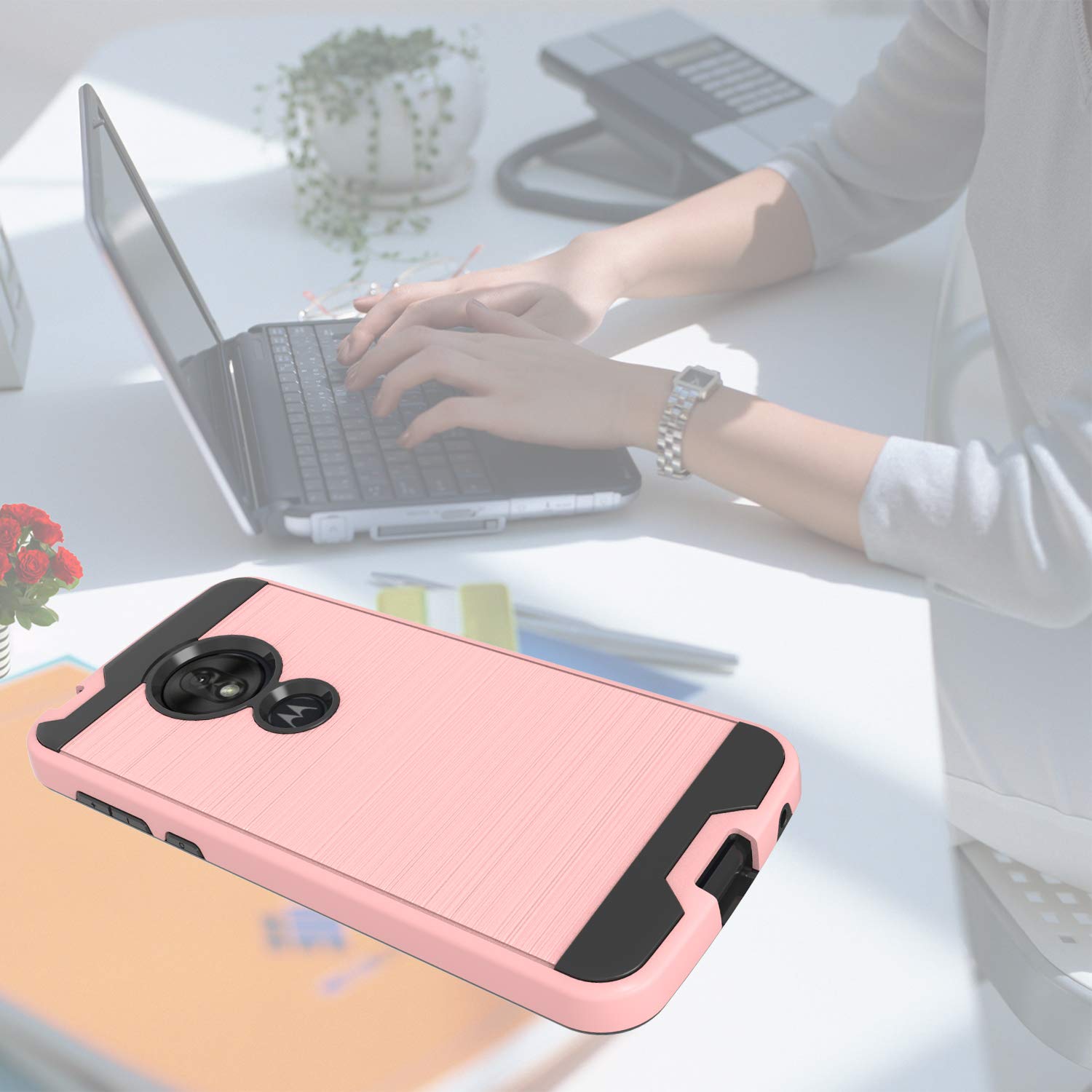 Ayoo Compatible with Moto G7 Play Case,Moto G7 Optimo Case,T-Mobile Revvlry Case,Moto Optimo XT1952DL Case,Brushed Texture Full-Body Shockproof Protective Cover Design for Moto G7 Play-ZS Rose Gold 4