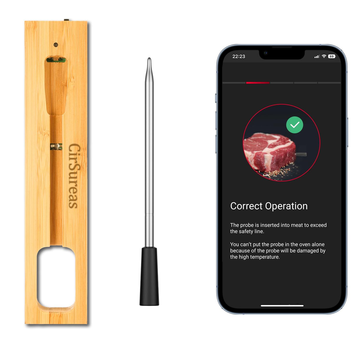 Wireless Meat Thermometer, Smart Digital Bluetooth Meat Thermometer, Instant Read Digital Food Thermometer, Smart APP Control, Kitchen Thermometer for Roast, Oven, Grill, BBQ, Smoker, Rotisserie 1
