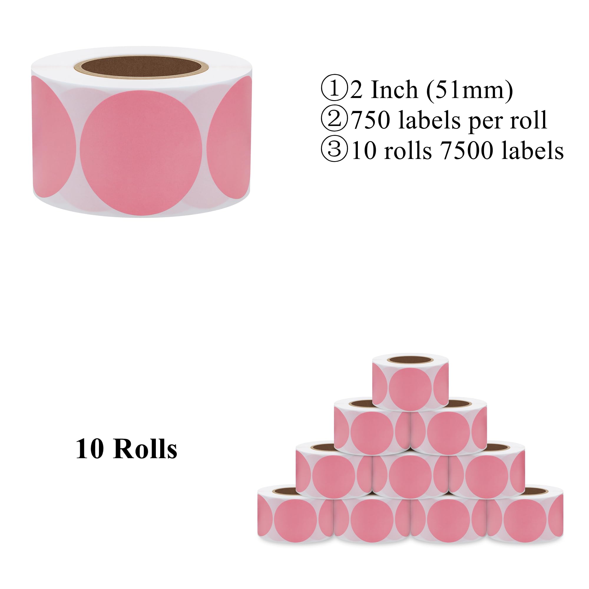 Hylabelest 2 Inch Thermal Direct Labels, Self-Adhesive Color-Coding Multi-Purpose Round Thermal Stickers for Business Pink, 750 Labels per Roll（10 Rolls） 3