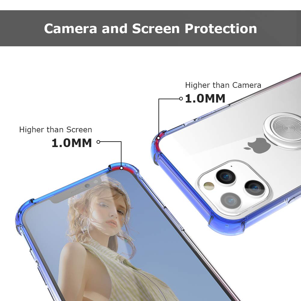 iPhone 2021 Case, Carbon Fiber Design Clear Crystal Anti-Scratch Case with 360 Degree Rotation Ring Kickstand(Work with Magnetic Car Mount) for iPhone 2021 (iPhone 12 pro max,Clear) 4