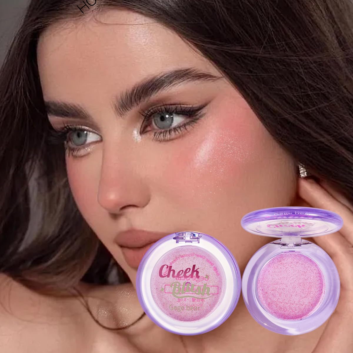 Gege Bear Clear Crystal Cheek Blush | Compact Blusher for Women with Highlighter Glow | Easy to Blend Lightweight | Soft Makeup for Face Glow | Perfect Shine for Summer (02# ROSE LIGHT, 3.5g) 3