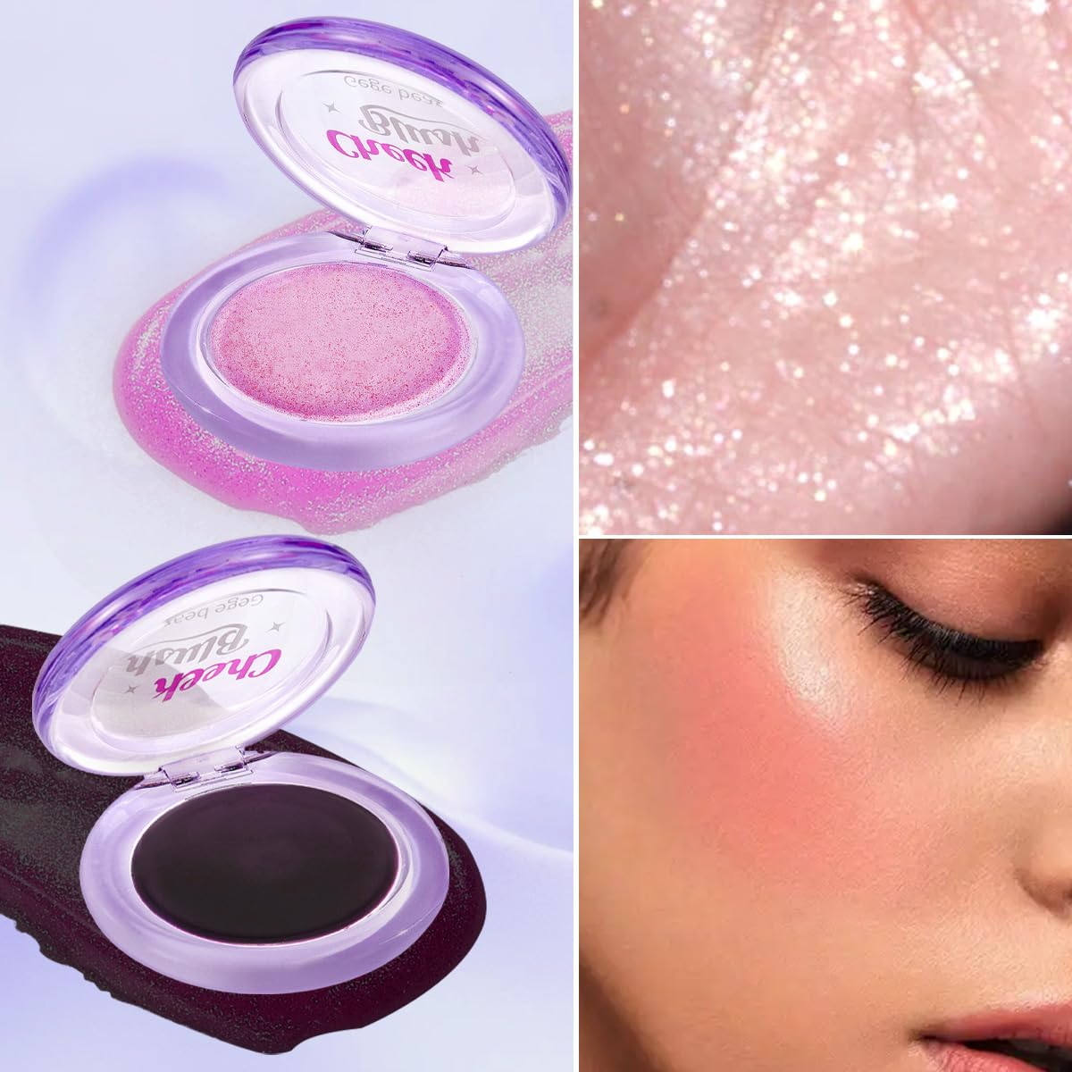 Gege Bear Clear Crystal Cheek Blush | Compact Blusher for Women with Highlighter Glow | Easy to Blend Lightweight | Soft Makeup for Face Glow | Perfect Shine for Summer (02# ROSE LIGHT, 3.5g) 5