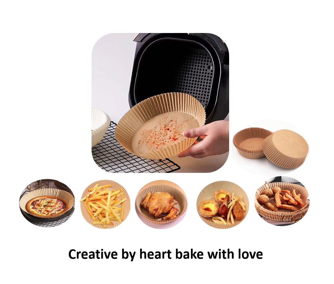Goldfe Air Fryer Disposable Paper Liner,Disposable Fryer Paper Pads, Non-Stick Air Fryer Lined Oil Resistant, Waterproof(100 Pcs Natural) 5