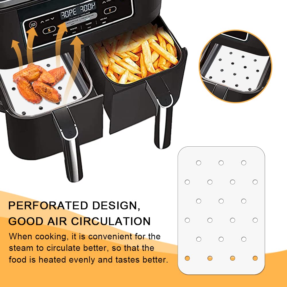 GZHOK 100pcs Air Fryer Liners，Air Fryer Parchment Paper Accessories for Ninja Foodi Dual Air Fryer DZ201, DZ401 4