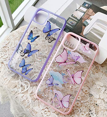hzcwxqh Compatible with iPhone 12 Case, Compatible with iPhone 12 Pro Case, Cute Bling Glitter Clear Iridescent Butterfly for Women Slim Thin Soft Silicone [ Stars Shockproof Drop Protection] 2