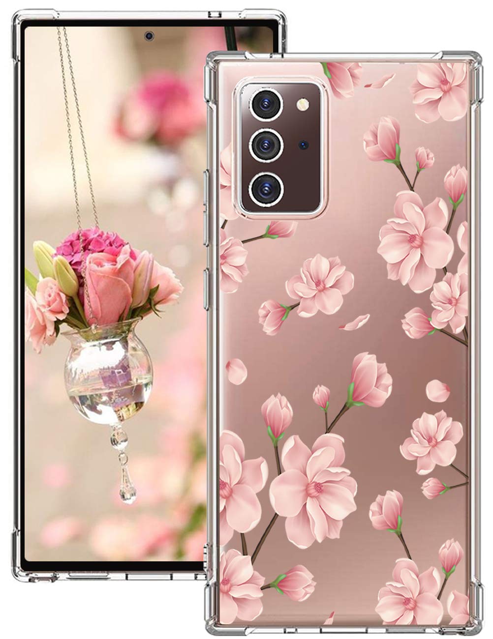 Galaxy Note 20 Shockproof Case Compatible with Samsung Galaxy Note 20 5G Case Flower Marble Design for Women Transparent Soft TPU Bumper Protective Cover for Samsung Galaxy Note 20 5G Smartphone 1