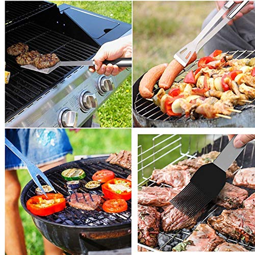Barbecue Accessories BBQ Grill Tools with Mat 10 PCS Grill Set Stainless Steel Utensils With A Grill Mat BBQ Tool Stainless Steel Spatula, Fork, Tongs, & Basting Brush In Carrying Case - GREAT GIFT 2