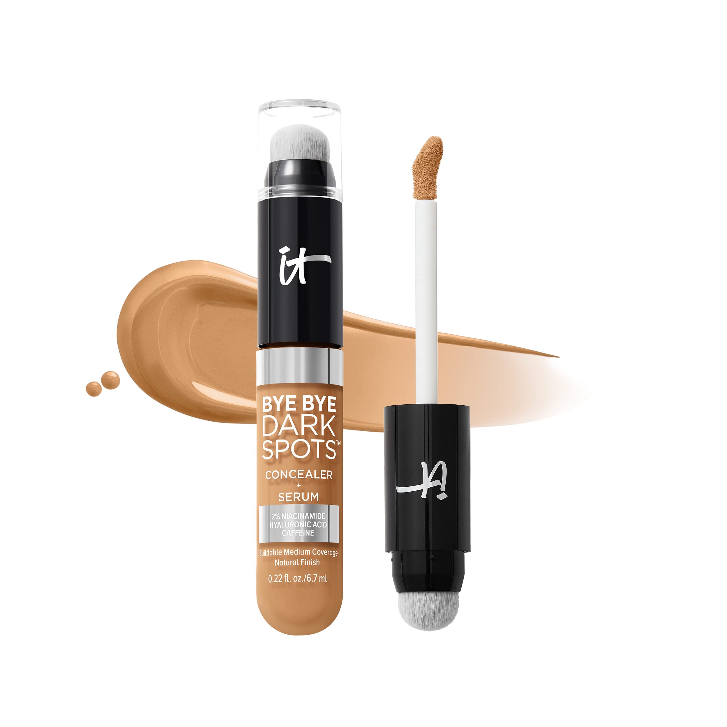 IT Cosmetics Bye Bye Dark Spots Concealer + Brightening Serum – 2% Niacinamide, Hyaluronic Acid & Caffeine - Medium Coverage, Natural Finish, All Skin Types – 32 Medium Warm, 0.22 fl. oz 1