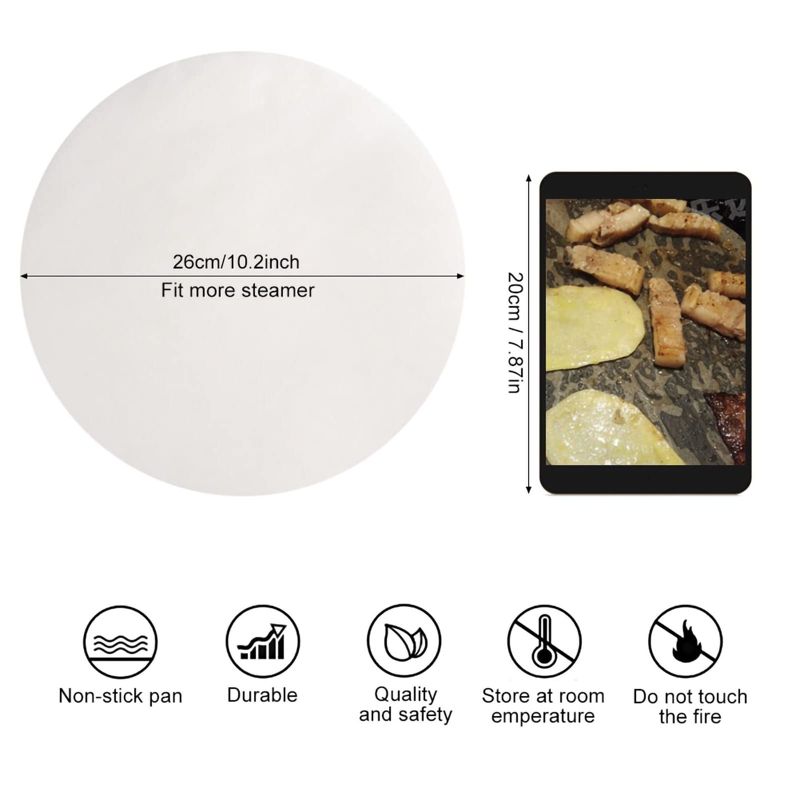 HAOHIZE Parchment Paper Rounds, 100Pcs 10 Inch Indoor Korean BBQ Grill Paper Dutch Oven Liners Non Stick Round BBQ Paper Baking Sheets for Cake Pan Air Fryer Steamer Pizza 3