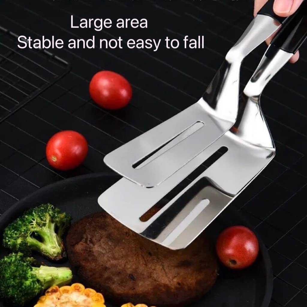 Jrsoul He Kitchen Cooking Tongs,Big Size Spatula Tong 12 Inch Multifunctional Stainless Steel Barbecue Clamp Food Flip Shovel Clip for Steak Fish Bread Hamburger BBQ Frying Pancake Pies Pizza 4