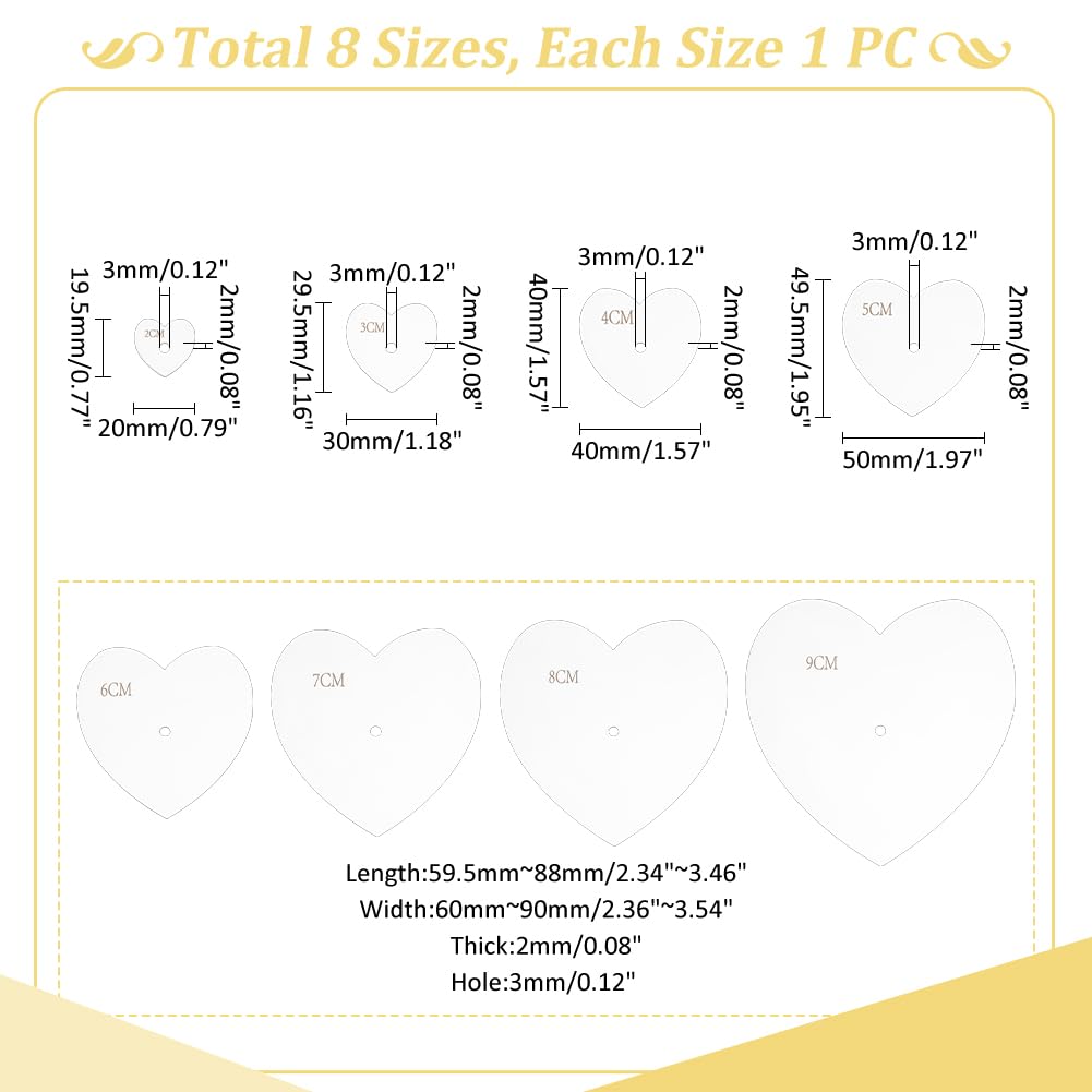 UNICRAFTALE 8 Pcs Acrylic Sashiko Stencils 8 Sizes Heart Stencils Heart Quilting Template Embroidery Tool Drawing Heart Stencils for Painting Hand Quilting and Embroidery 3