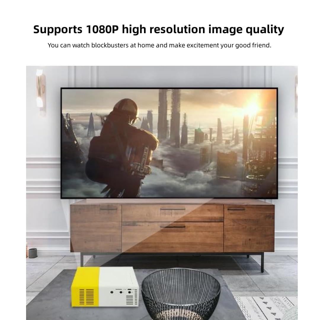 Mini Projector, Household LED Portable Small Projector, Home Projector, High-definition 1080P, 80 "large Screen, Supporting Power Supply From Power Bank, Multifunctional Interface (Black) 5