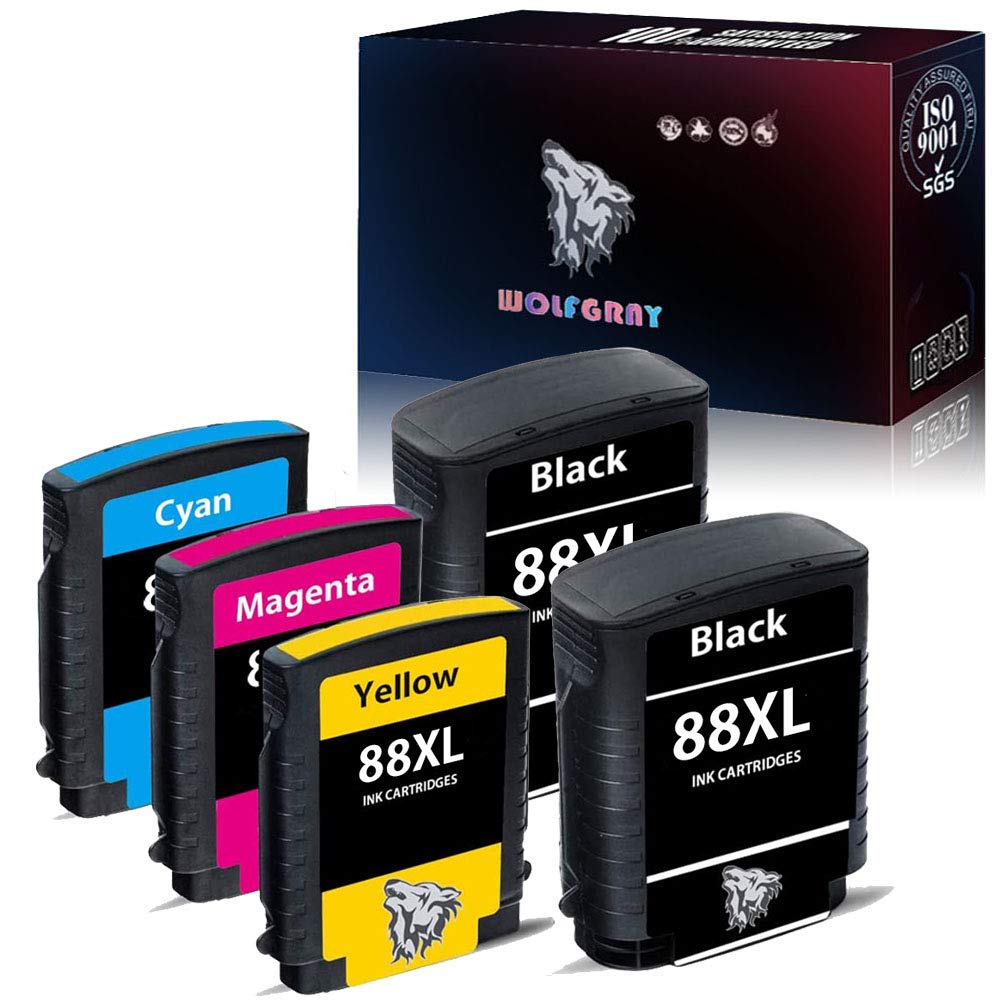 Wolfgray 88XL Ink Cartridge Compatible for HP 88XL 88 XL Combo Pack High Yield for HP Officejet Pro K5400 K550 K8600 L7480 L7550 L7580 L7590 L7650 L7680 L7750 L7780 (1Black 1Cyan 1Magenta 1Yellow) 1