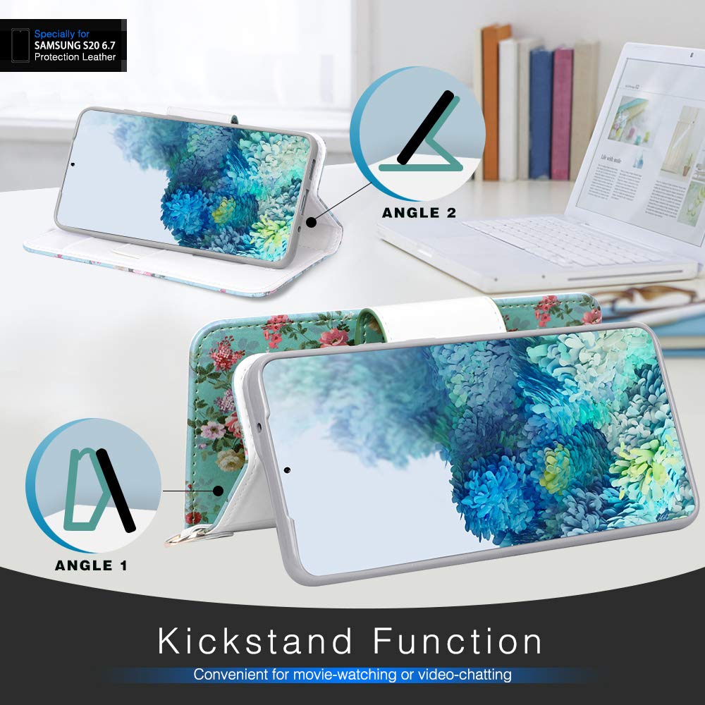 FYY Case for Samsung Galaxy S20 Plus 5G 6.7", [Kickstand Feature] Luxury PU Leather Wallet Case Flip Folio Cover with [Card Slots] and [Note Pockets] for Galaxy S20 Plus 5G 6.7 inch Blossom 5