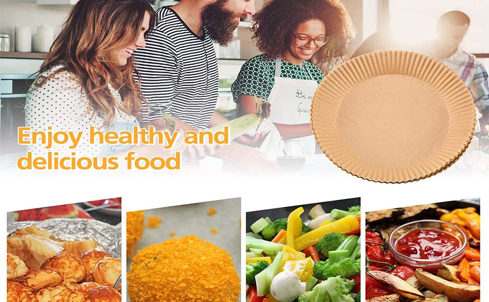 Air Fryer Disposable Paper Liner, Non Stick Round Parchment Sheets For Air Fryer Baking Pan, Baking Roasting Microwave (50/100 PCS), Brown, 7.9 X 6.3 X 1.8 4