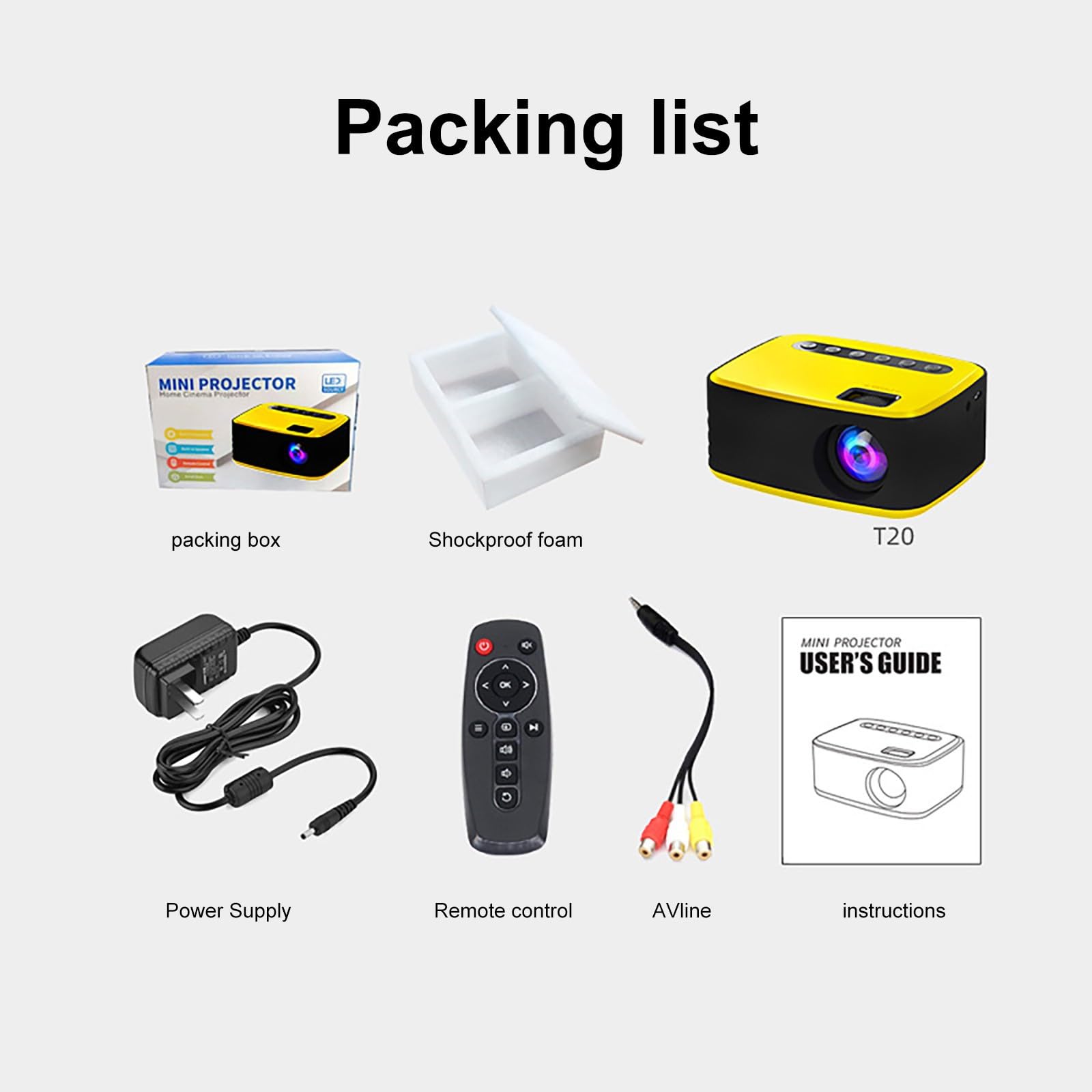 T20 Mini Projector Portable Pocket Home Cinema Projector, 1080p LED Home Media Video Player Movie Projector - USB Charging, Built-In High-Speakers, Support Multi-device Connection 6