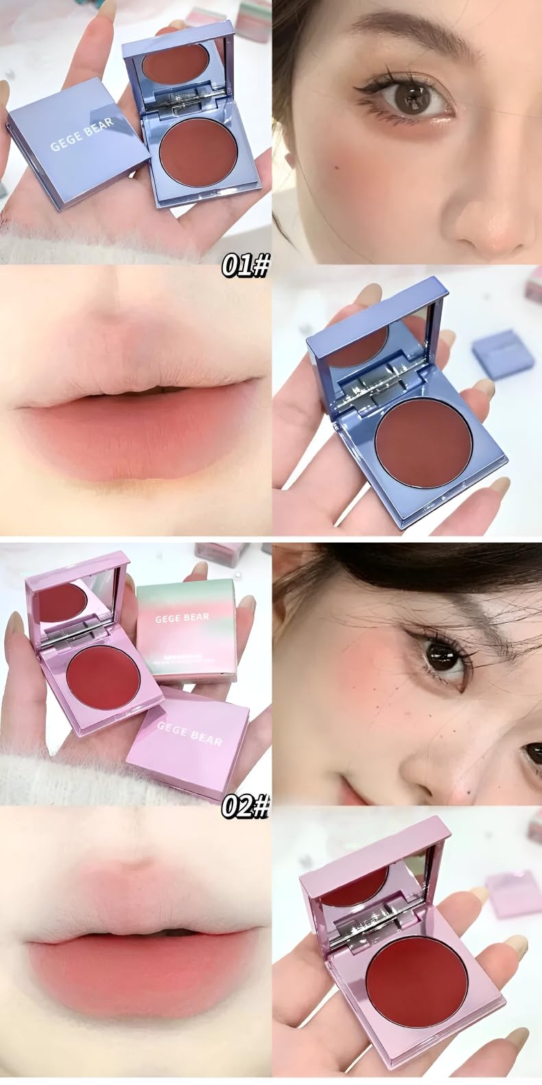 Gege Bear Tipsy Cream Blush | Kawaii Aesthetic Pastel Colors Pink Light Brown Red Rose | Soft & Smoothly Blend | Lightweight Feel Long Lasting Waterproof | 2 in 1 Lip and Cheek Balm | Silk Heart Blush Compact | Glow for Cheeks | Best For Women (02# Xia Xiao, 2.5g) 4