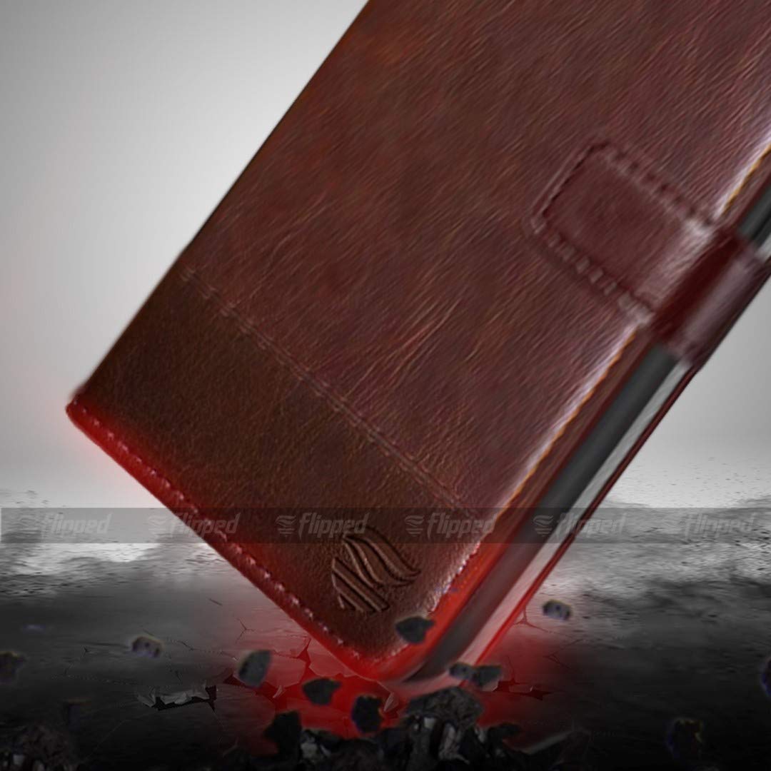 FLIPPED Vegan Leather Flip Case Back Cover for Apple iPhone 13 Pro Max (Flexible, Shock Proof | Hand Stitched Leather Finish | Card Pockets Wallet & Stand | Tan with Brown) 5