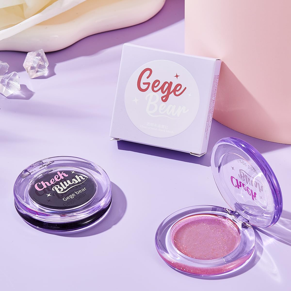 Gege Bear Clear Crystal Cheek Blush | Compact Blusher for Women with Highlighter Glow | Easy to Blend Lightweight | Soft Makeup for Face Glow | Perfect Shine for Summer (02# ROSE LIGHT, 3.5g) 1