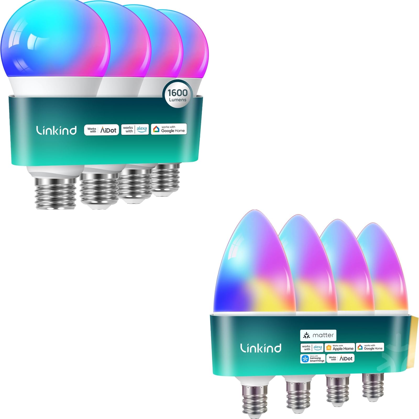Linkind A19 Smart Light Bulbs1600LM+Matter E12 B11 Smart Bulbs 1