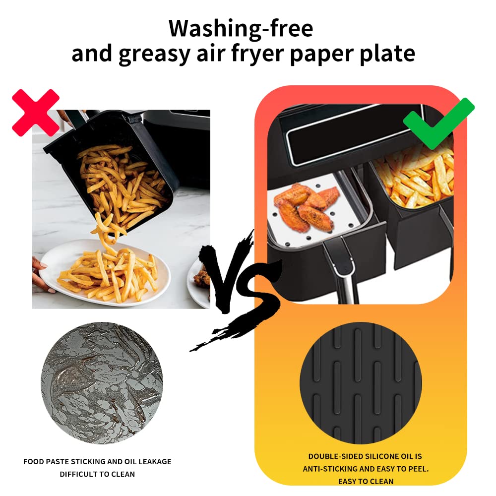 GZHOK 100pcs Air Fryer Liners，Air Fryer Parchment Paper Accessories for Ninja Foodi Dual Air Fryer DZ201, DZ401 3