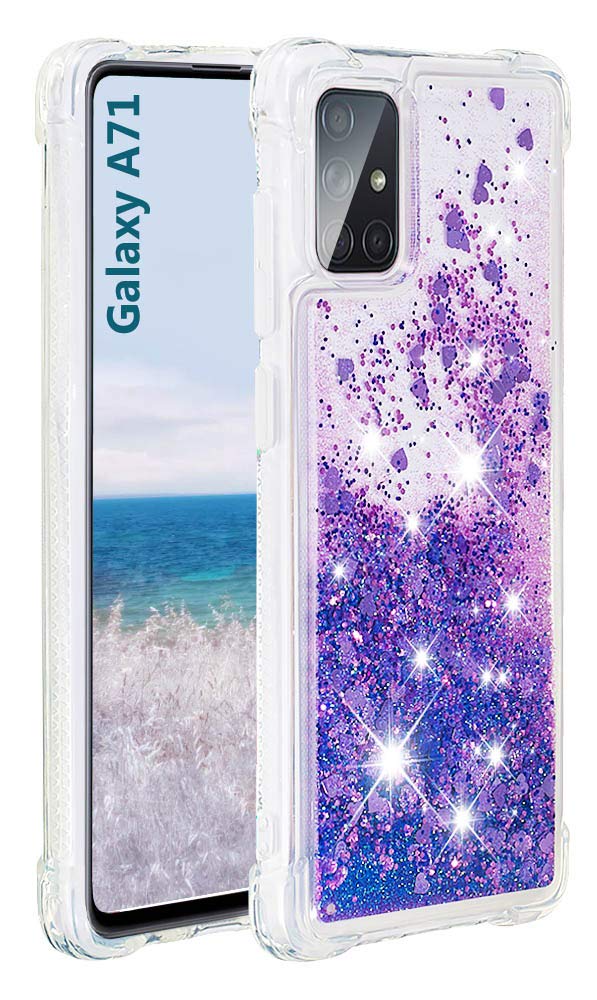 Galaxy A71 Case,Galaxy A71 Case Glitter Women Girls,Cute Fashion Liquid Flowing Bling Shiny Sparkle Soft Clear TPU Bumper Shockproof Cover for Samsung Galaxy A71 Case (4G) (2020) (Purple) 1