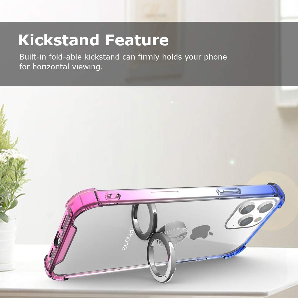 iPhone 2021 Case, Carbon Fiber Design Clear Crystal Anti-Scratch Case with 360 Degree Rotation Ring Kickstand(Work with Magnetic Car Mount) for iPhone 2021 (iPhone 12 pro max,Clear) 3