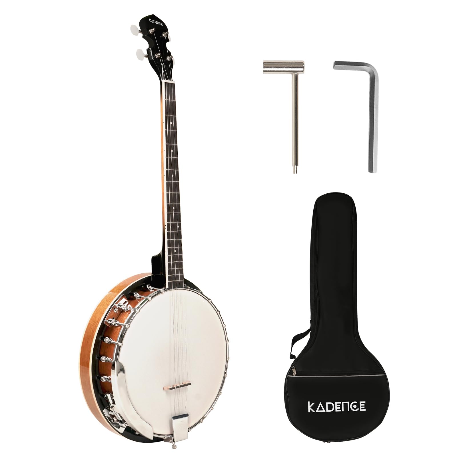 Kadence Banjo 34" - 4 String Banjos Set, Mahogany Wood Glossy Finish with Drum Head, Banjo Kit with Closed Back and Bag 1