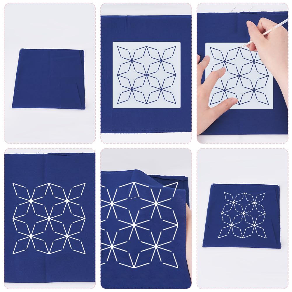 INFUNLY 12PCS Sashiko PET Template 5.9"×5.9" Geometric Sashiko Pattern Template Drawing Line Sashiko Template for Dresses Bags Wave Embroidery Stencils Square Sashiko Stencil for Hand Sewing Lovers 4