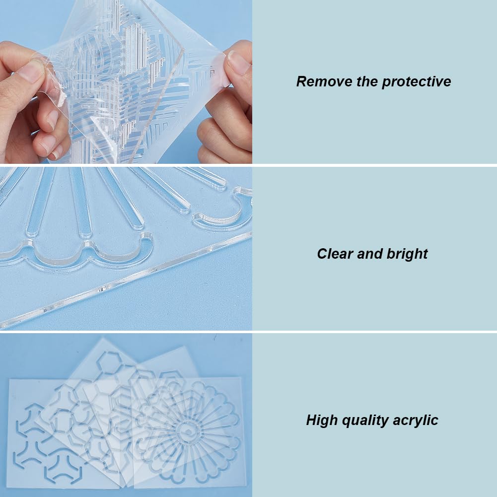WEBEEDY 4 Styles Acrylic Sashiko Stencil Reusable Tree,Hexagon,Windmill,Clover Sashiko Pattern Template for Adults Beginners Drawing Line Template for Hand Quilting Embroidery,12x12x0.2cm/4.7x4.7x0.1 4