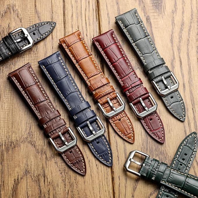 WatchGecko Carolina Gator Print Genuine Leather Watch Strap [Light Brown, 22mm] 6