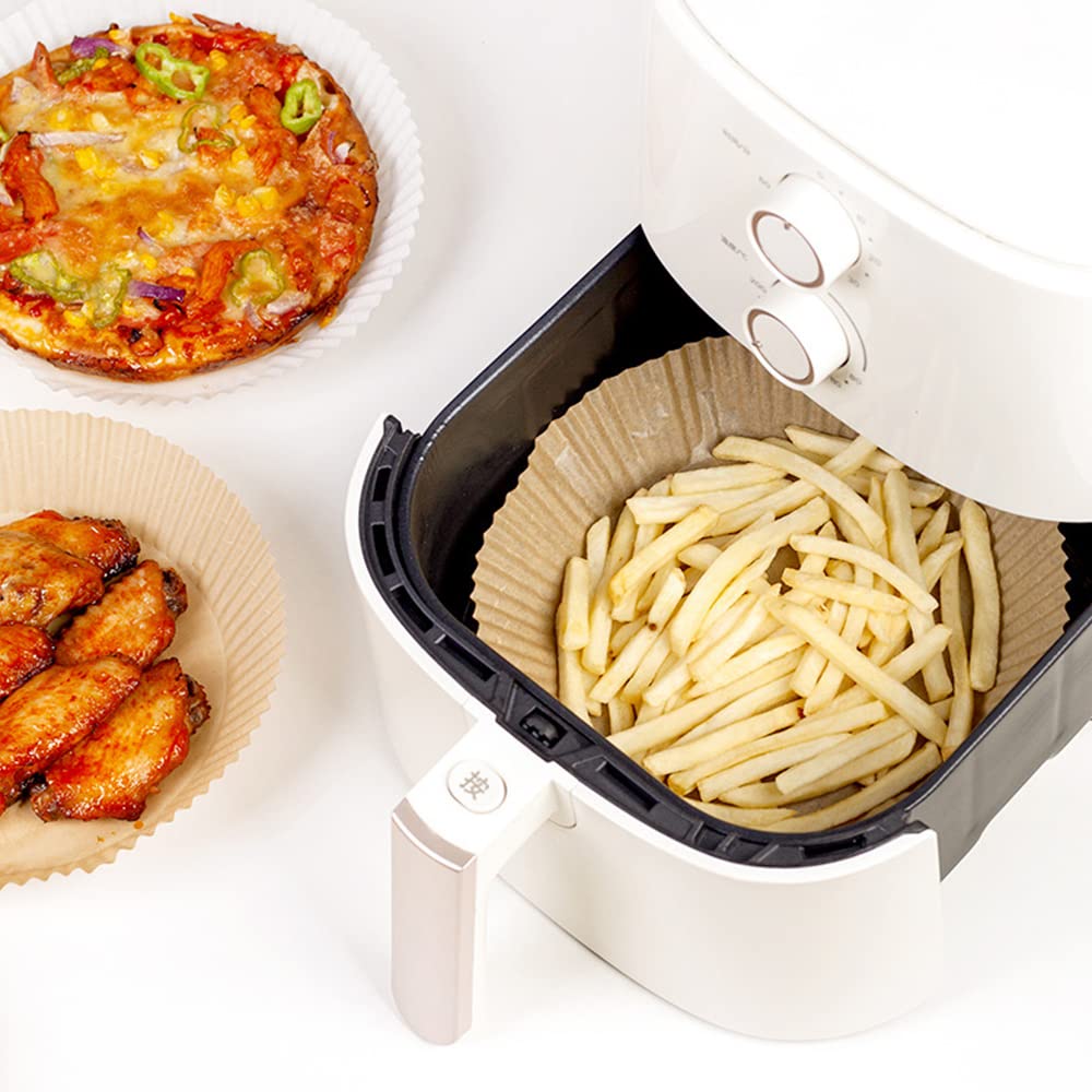 Frizzaz - Air Fryer Disposable Paper Liner 8in Round - Unbleached Parchment - No Mess Less Stress - Grease and Water Proof Non Stick Basket Liners (100pcs) 5