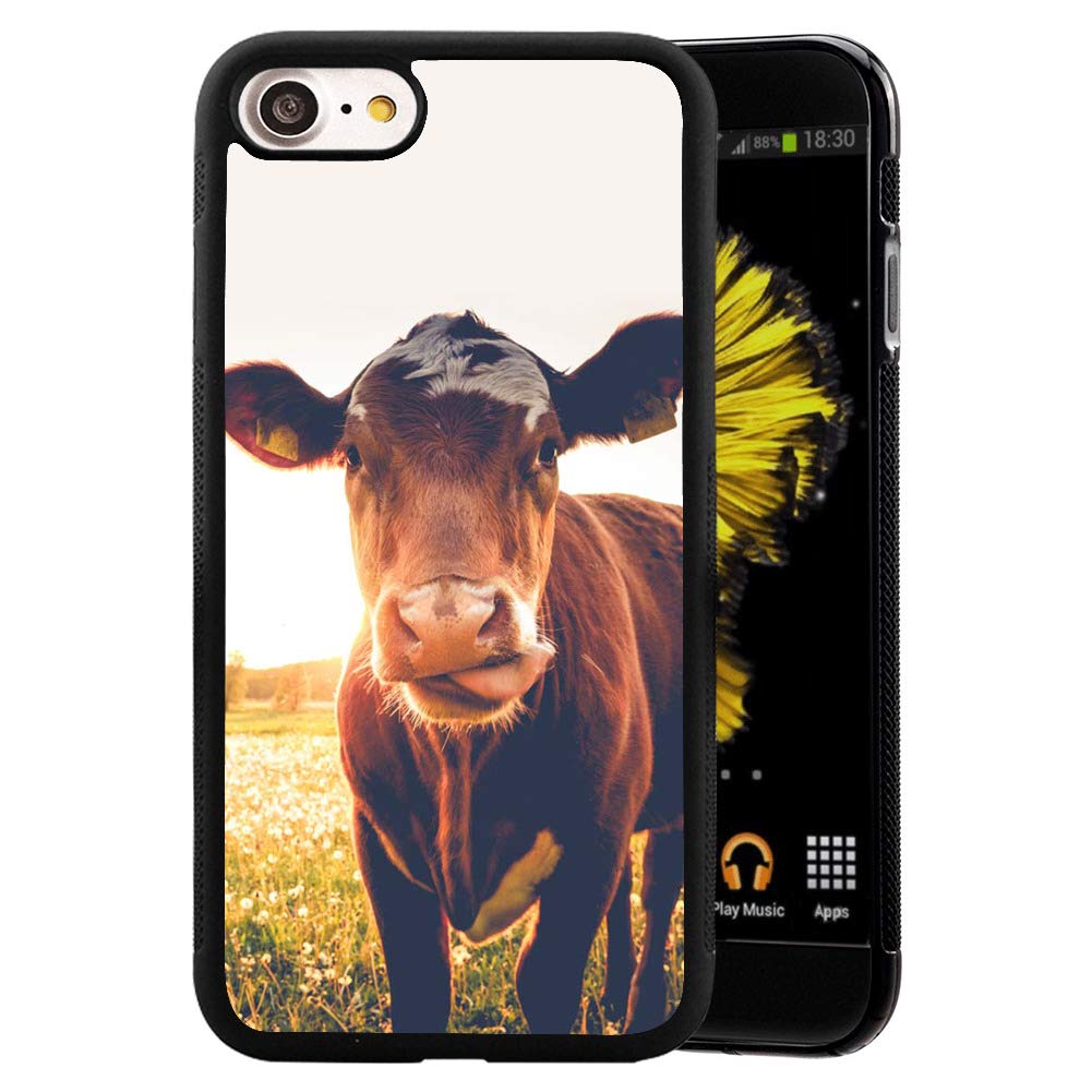Newly 2021 Case for iPhone 7/8/SE 2020 with Cow Design,(for Men and Women) and Black TPU Silicone Anti-Slip Cover Case for iPhone 7/8/SE 2020 1