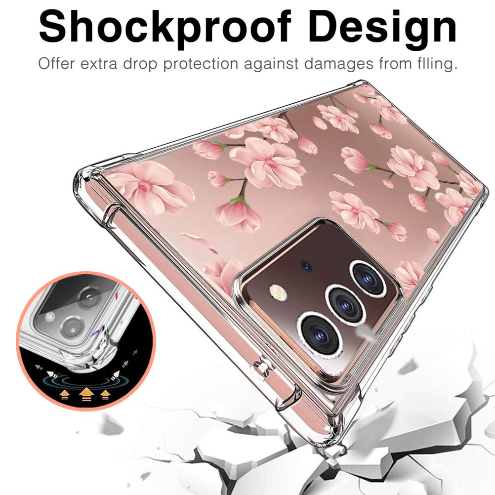 Galaxy Note 20 Shockproof Case Compatible with Samsung Galaxy Note 20 5G Case Flower Marble Design for Women Transparent Soft TPU Bumper Protective Cover for Samsung Galaxy Note 20 5G Smartphone 5