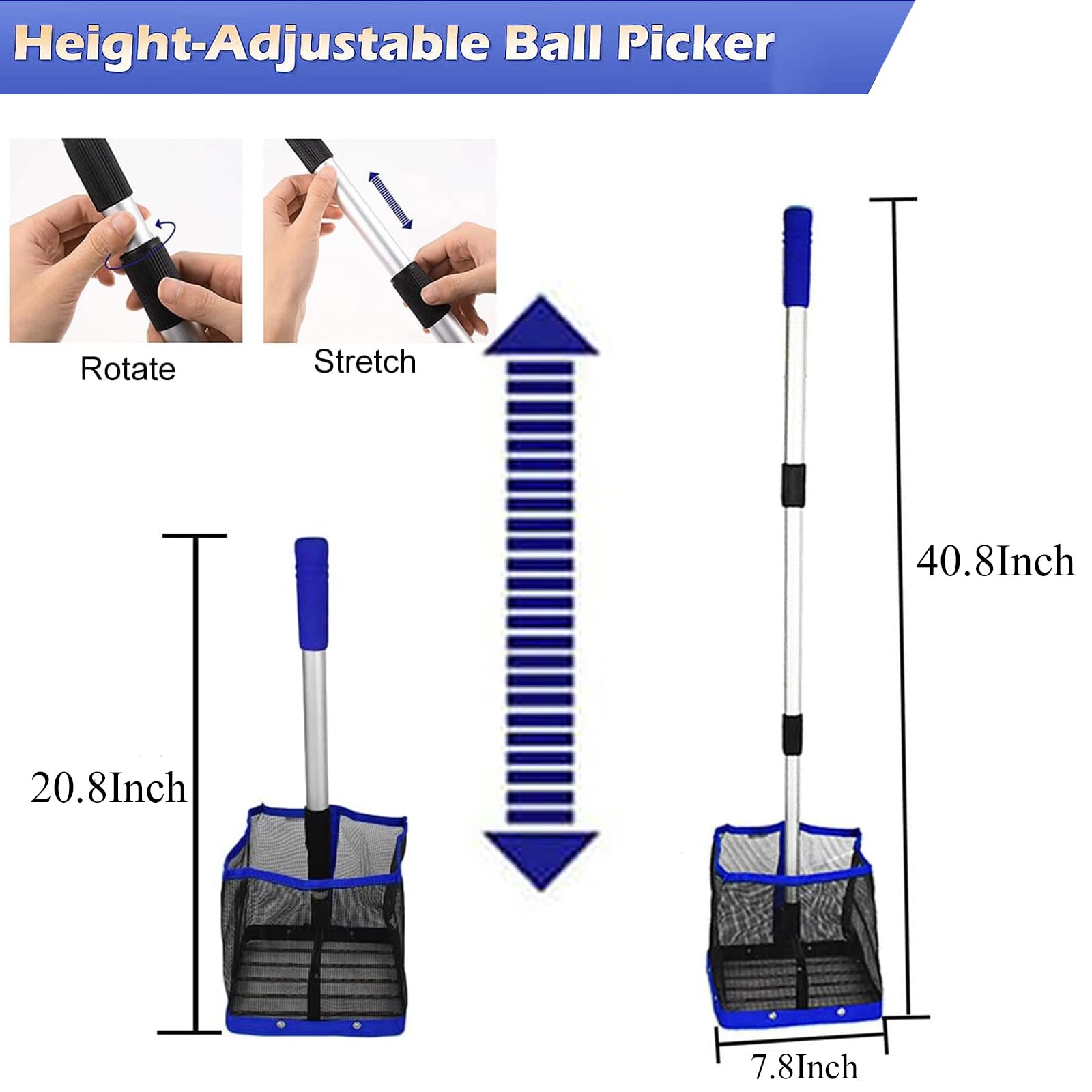 Glemall Adjustable Table Tennis Ball Picker, 2 PCS, 180 Adjustable Square Picker 5