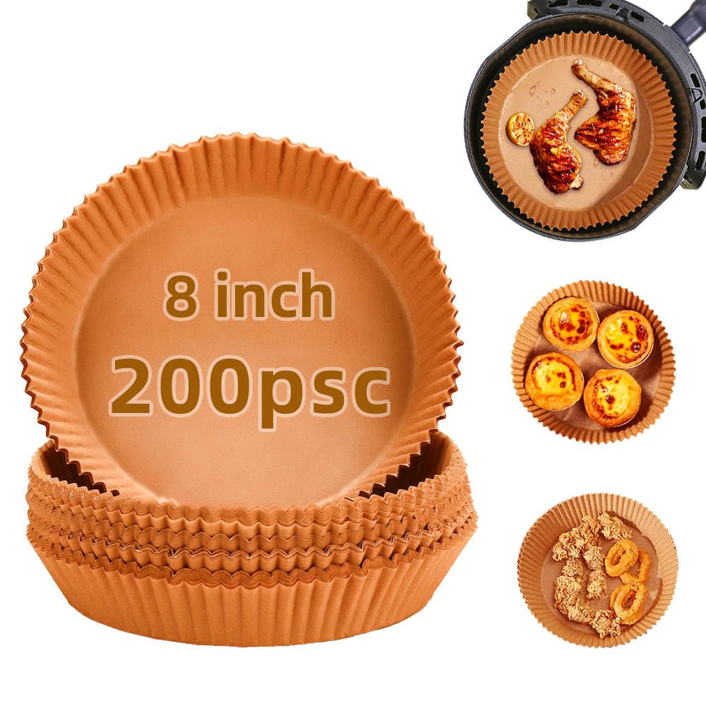 IFYNIXO Air Fryer Liners Disposable, 200Pcs Non-stick, 8” Oil-proof Parchment Paper Air Fryer Liners, Wood Pulp, Food Grade for Air Fryer, Frying Pan, Oven, Microwave and Steamer - (Round) 3